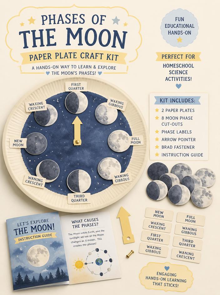 Paper plate craft kit for learning phases of the moon